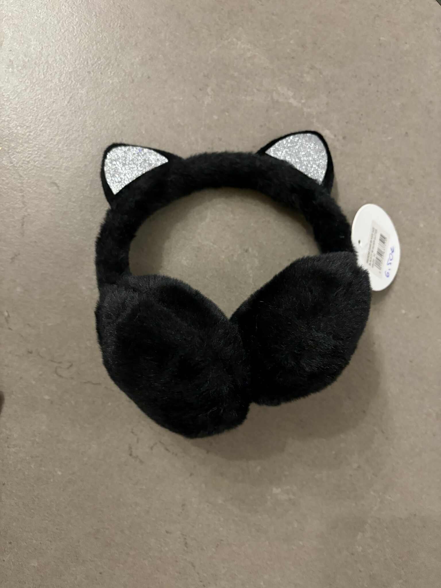 Oorwarmer KInd zwart met glitter oren