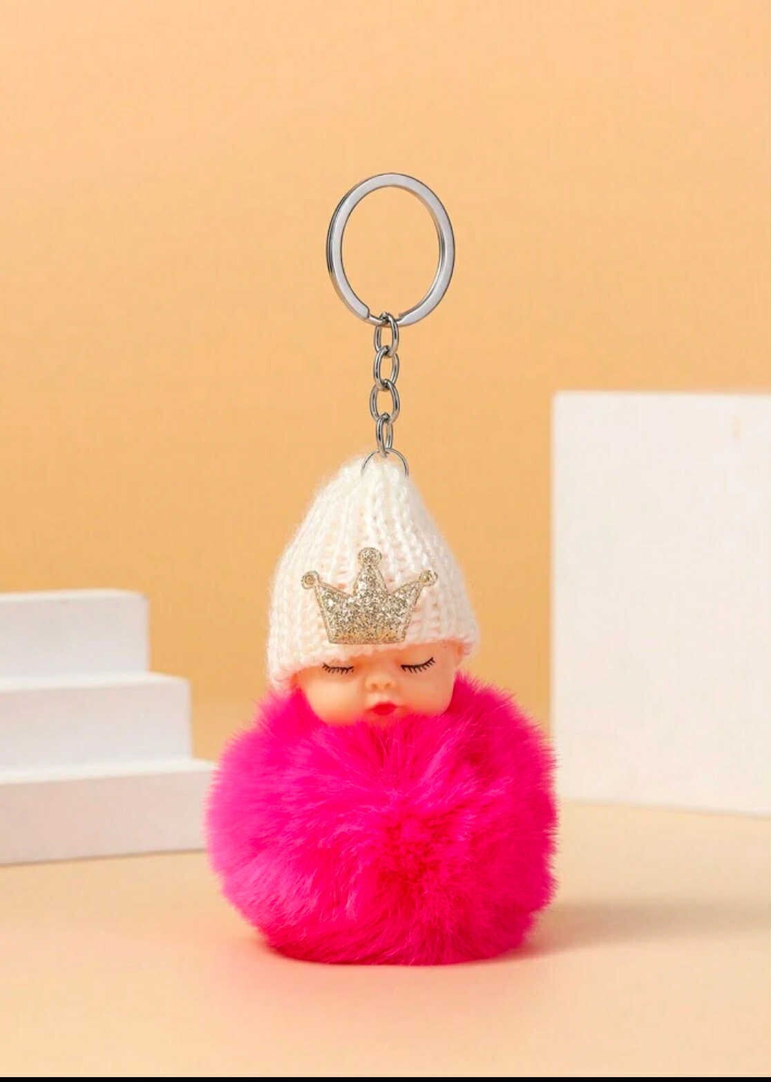 Sleutelhanger baby pink/white