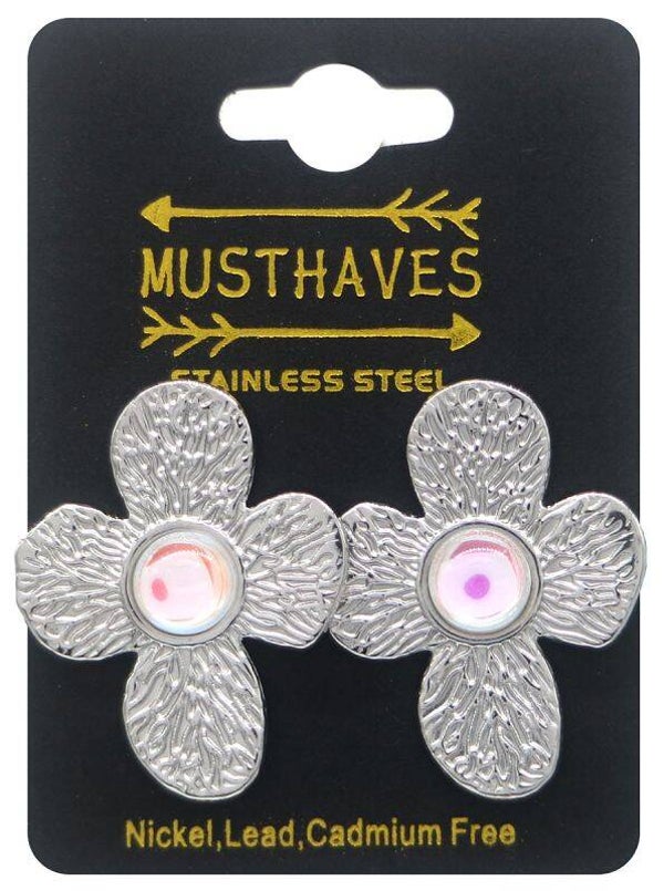 Oorbellen bloem silver met steen 0021