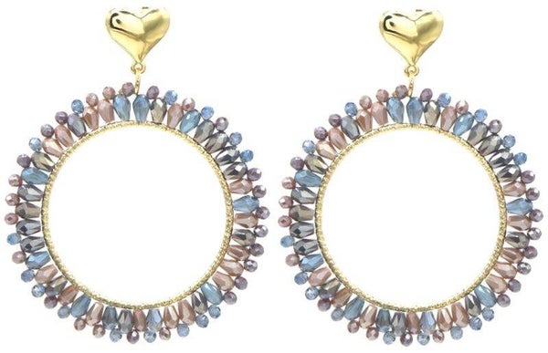 Oorbellen rond heart blue roze 0025