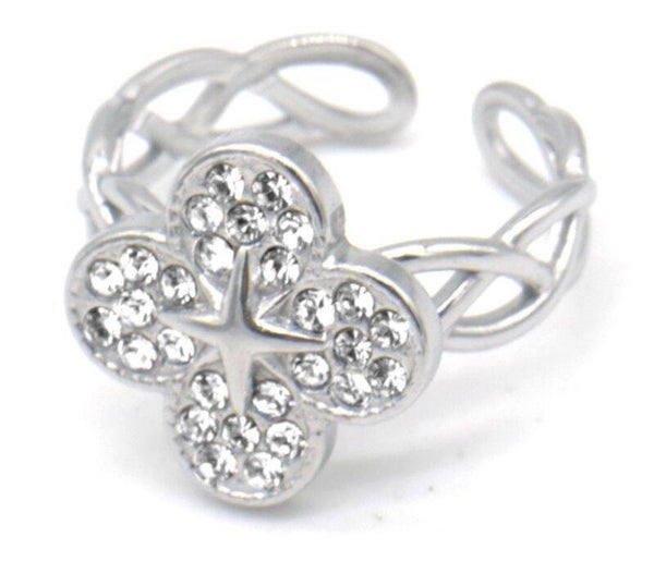 Ring bloem en steentjes verstelbare maat 0065