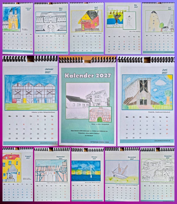 Kalender 2027 mit Schülerzeichnungen