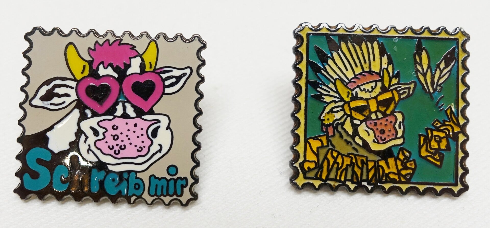 Lustige Kuh Briefmarken Pin Set