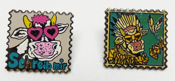 Lustige Kuh Briefmarken Pin Set