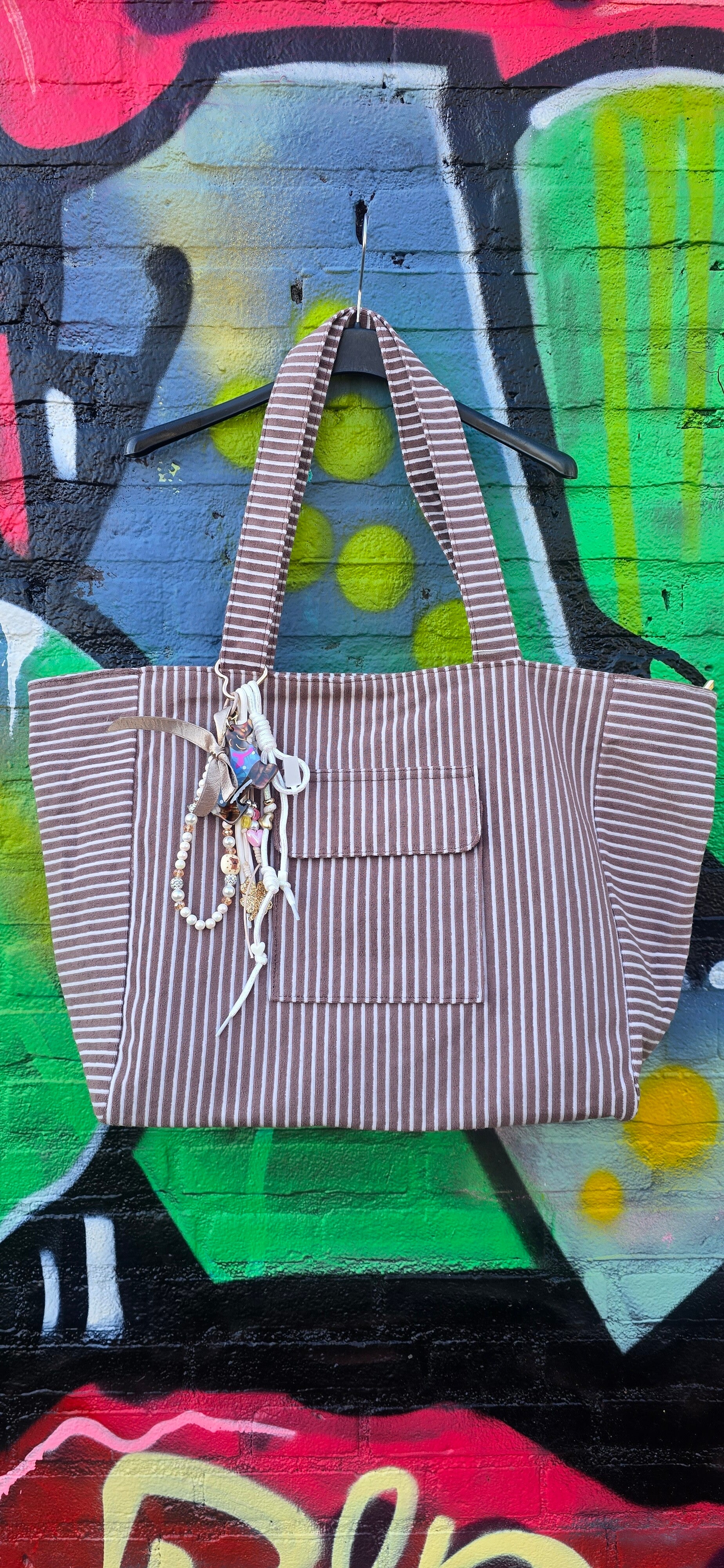 Badstof Shopper Bruin- Wit