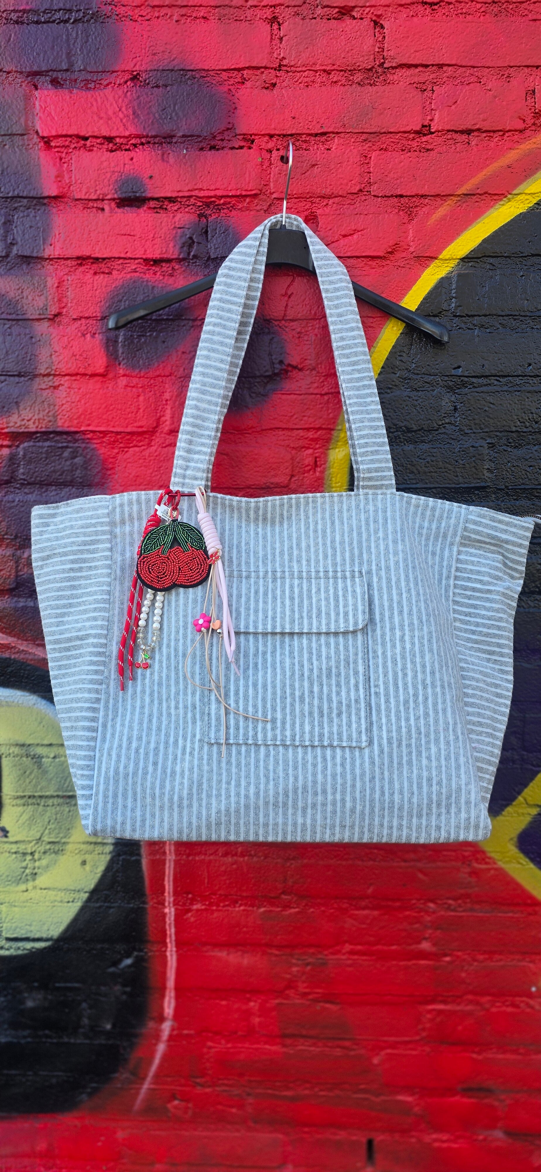 Badstof Shopper Grijs- Wit