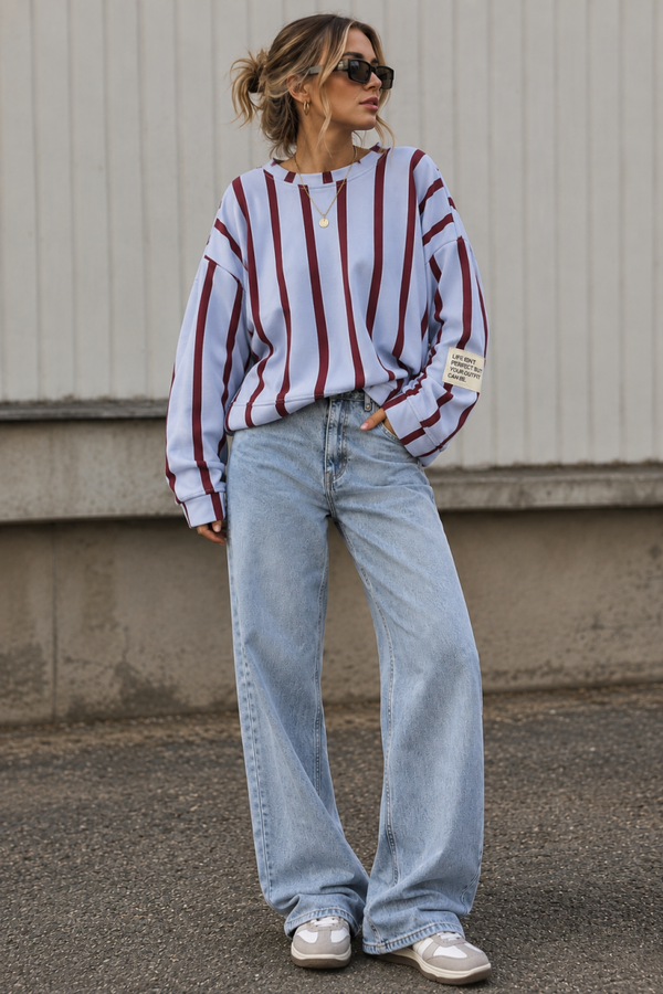 Striped Statement Sweater - Blue