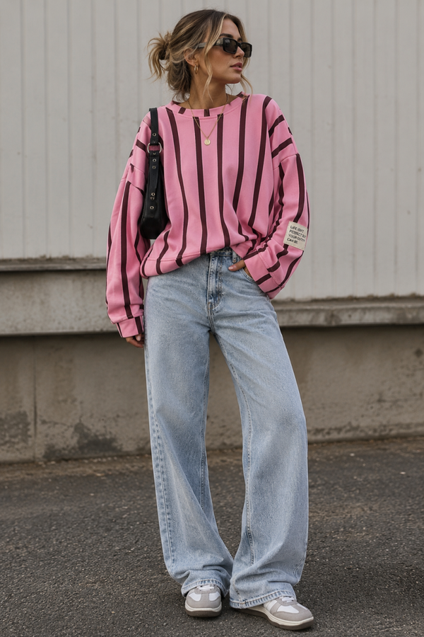 Striped Statement Sweater - Pink