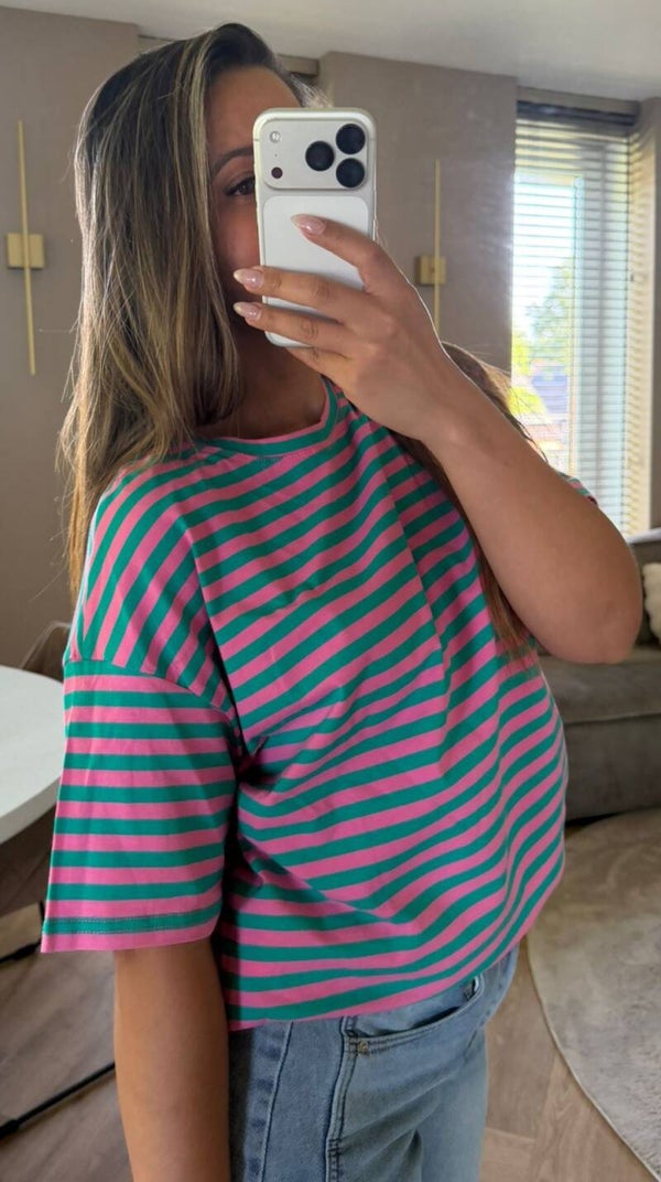 Streepjes shirt - groen/roze