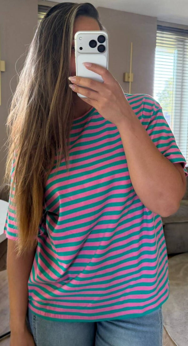 Streep shirt - groen/roze