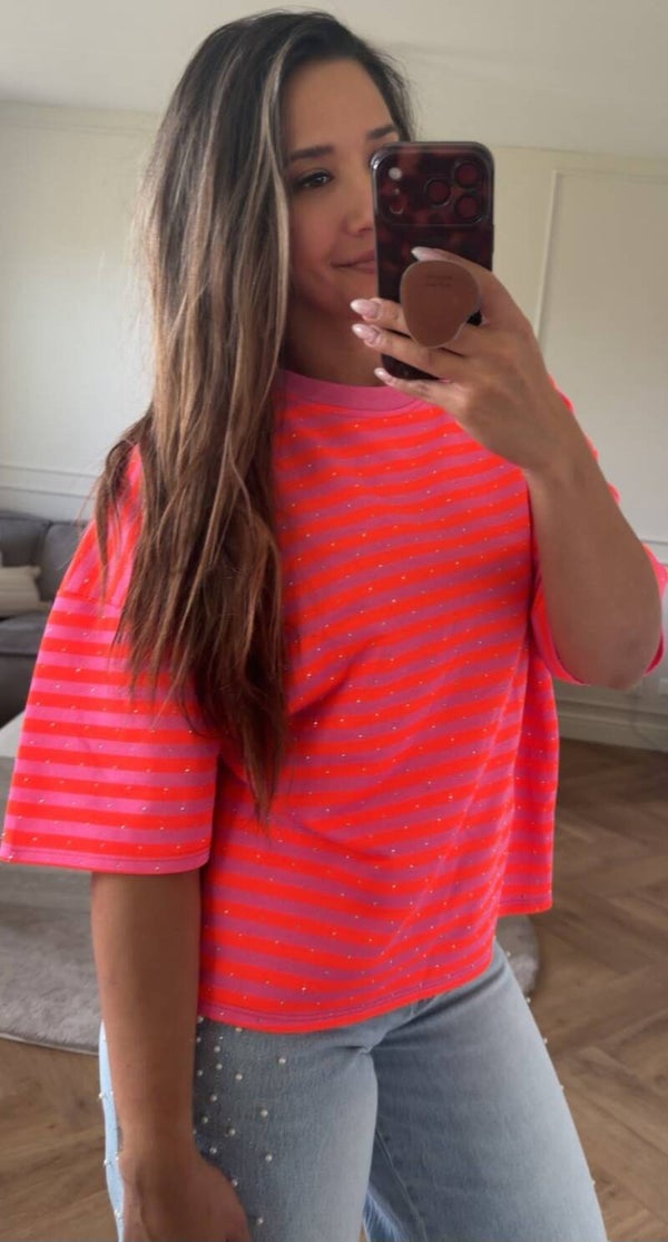 Stripe strass - oranje/roze