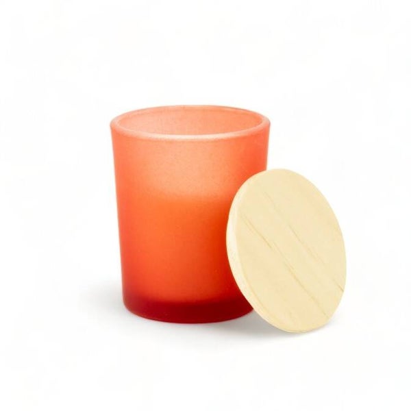 geurkaarsje met houten deksel / 12st. - terracotta rood