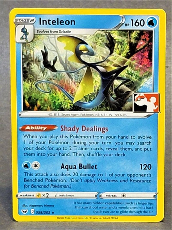 Pokemon Inteleon 58/202 PLAY Prize Pack Stamp Non-Holo Sword & Shield NM CCG Event Reward Card
