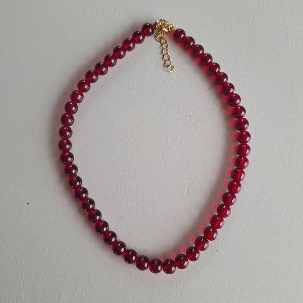 Rode glaskralen ketting