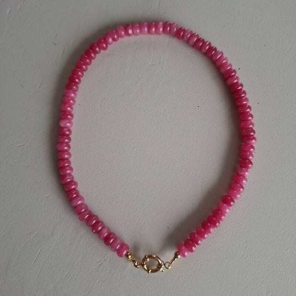 Natuursteen roze rondelle ketting