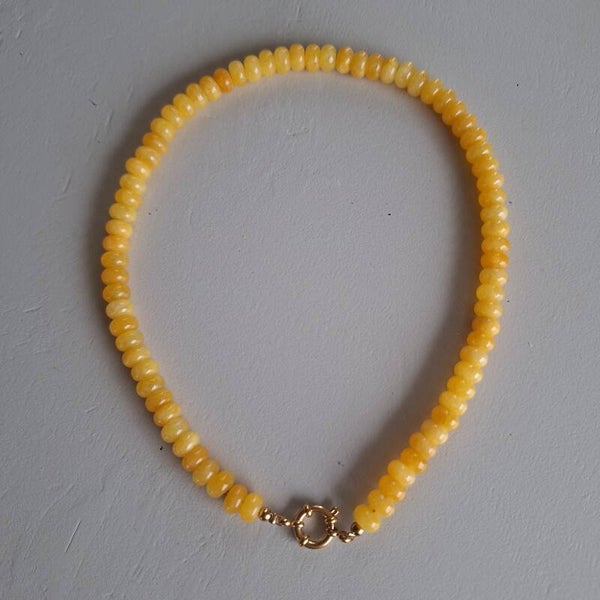 Natuursteen gele rondelle ketting