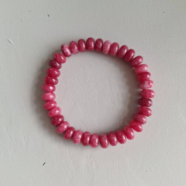 Natuursteen rondelle roze armband