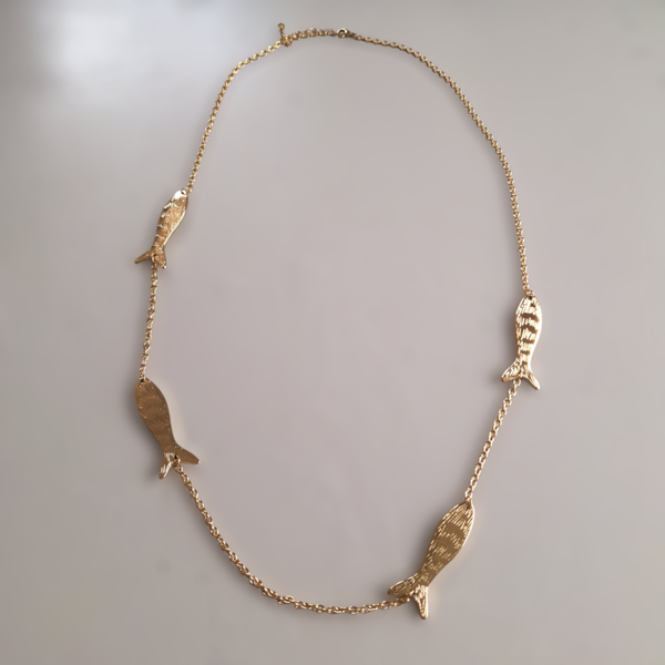 Mega lange goudkleurige vissen ketting