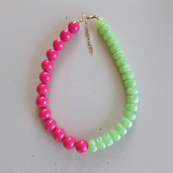 Chunky groen met roze ketting