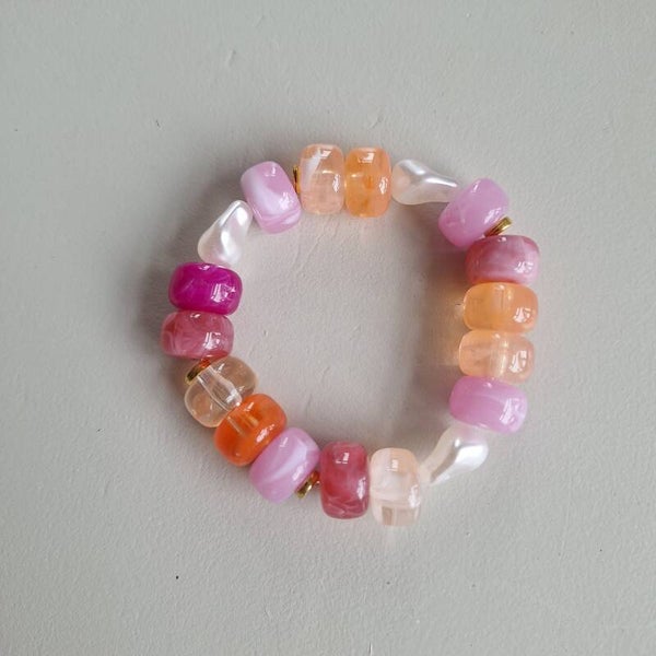 Oranje roze disc kralen armband M