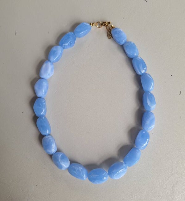 Lichtblauwe nugget kralen ketting