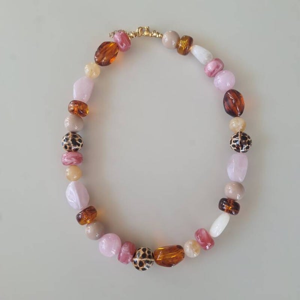 Roze bruine statement ketting