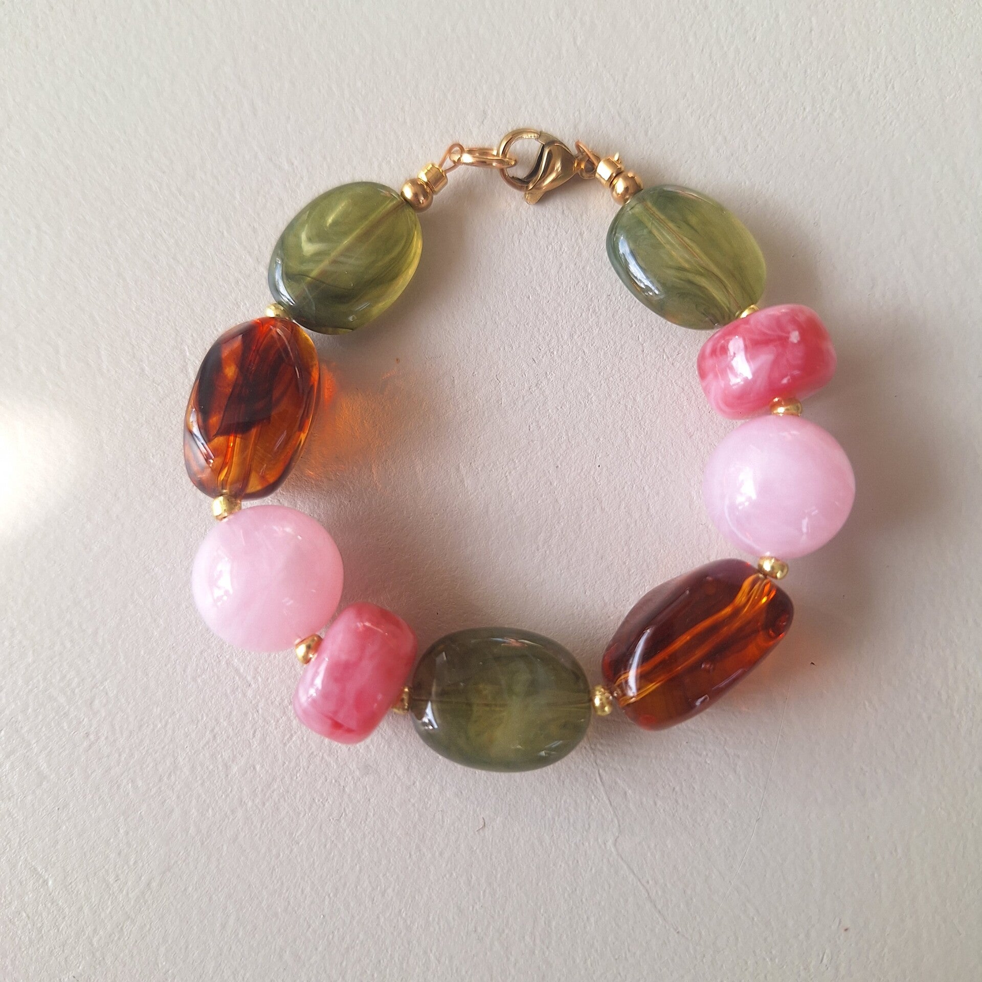 Roze groene chunky armband