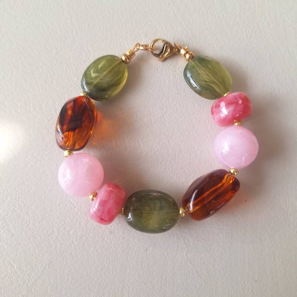 Roze groene chunky armband