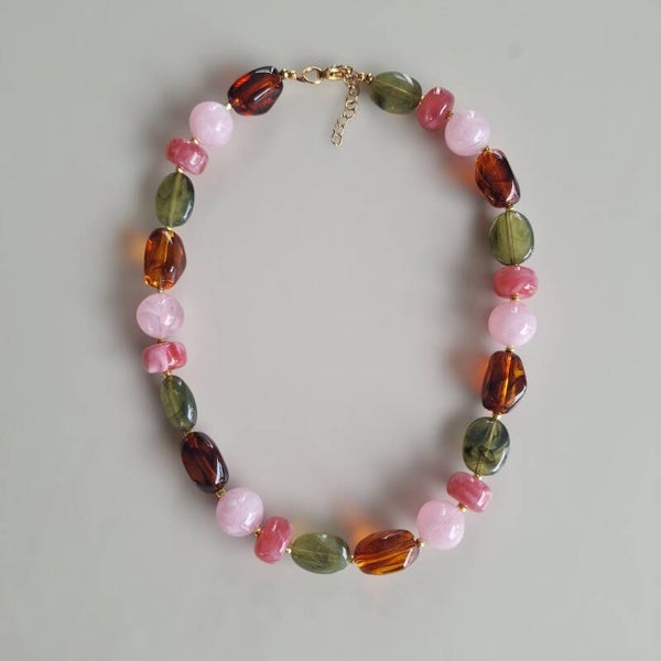 Roze groene chunky ketting