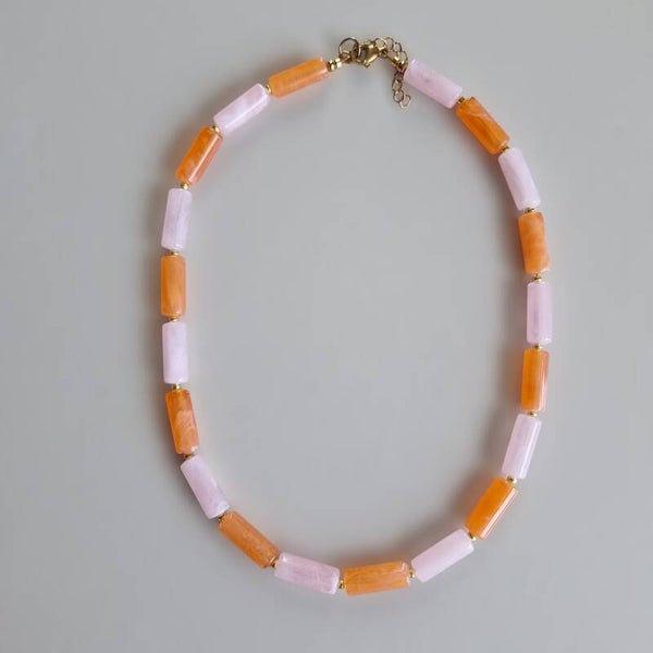 Roze oranje buis ketting met goud