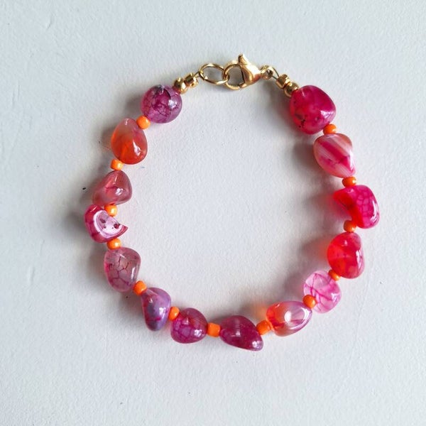 Roze oranje steentjes armband