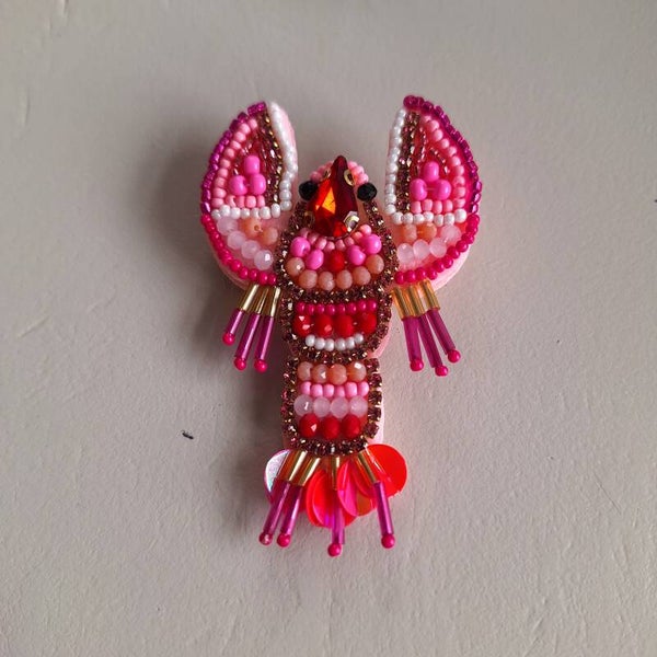Roze kreeft broche