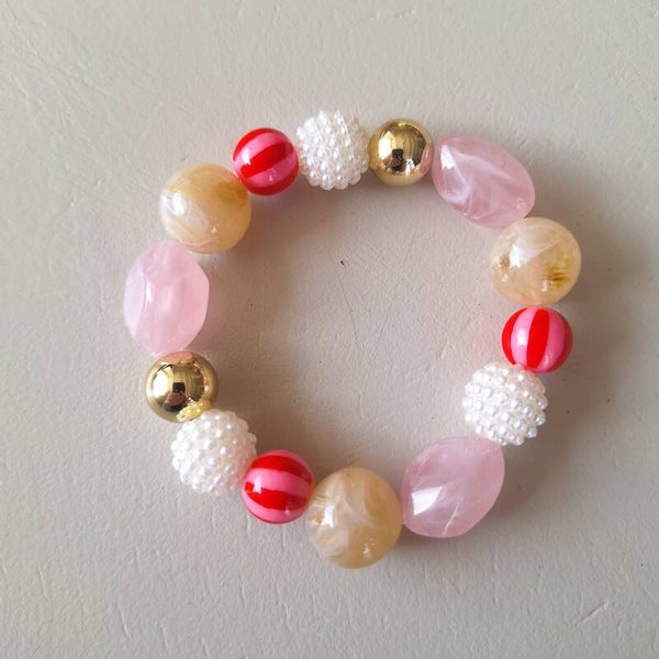Beige roze armband M