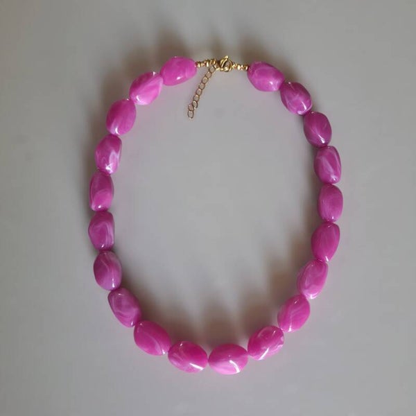 Fel roze nugget ketting