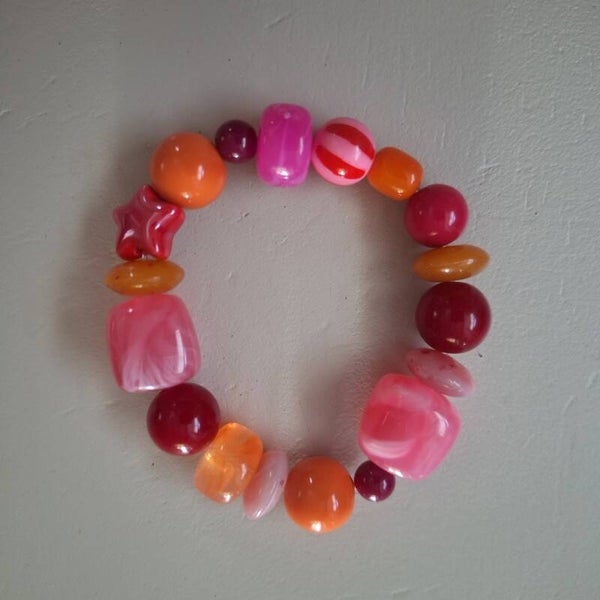 Oranje roze funky armband M
