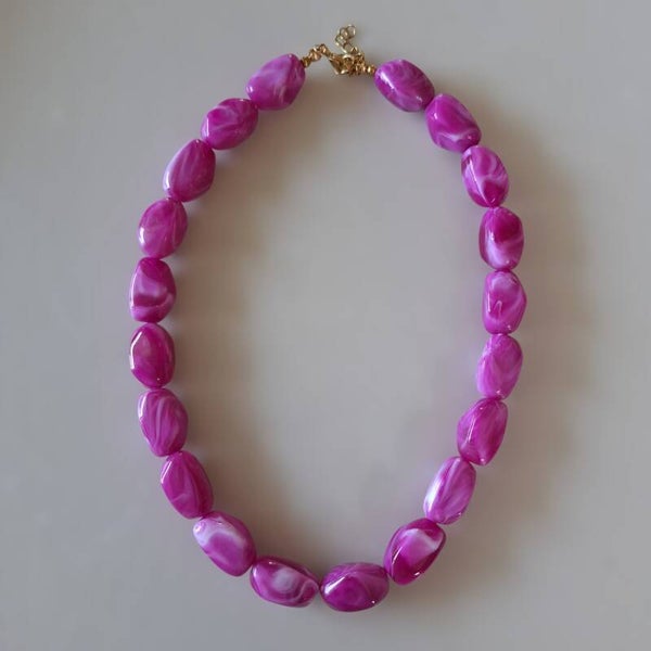 Roze paarse nugget kralen ketting