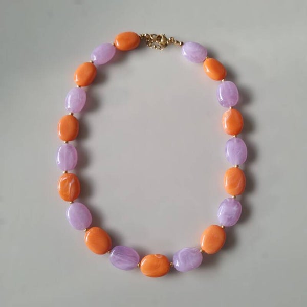 Oranje lila ovale ketting