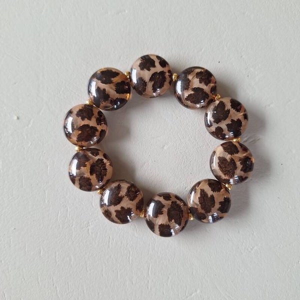 Bruine rondelle tijger armband M