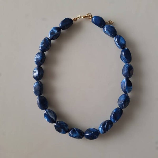 Blauwe nugget ketting