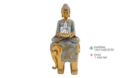 PORTA VELAS DE BUDA SENTADO SOBRE ELEFANTE DORADO
