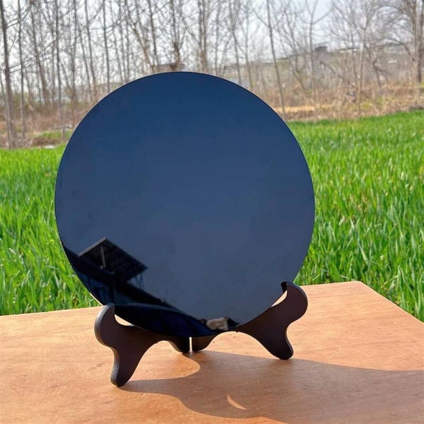 ESPEJO DE OBSIDIANA NEGRA PULIDA CON SOPORTE