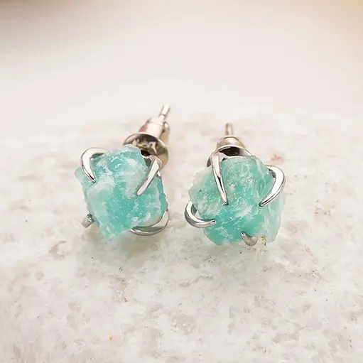 PENDIENTES CON AMAZONITA EN BRUTO - BAÑO DE PLATA