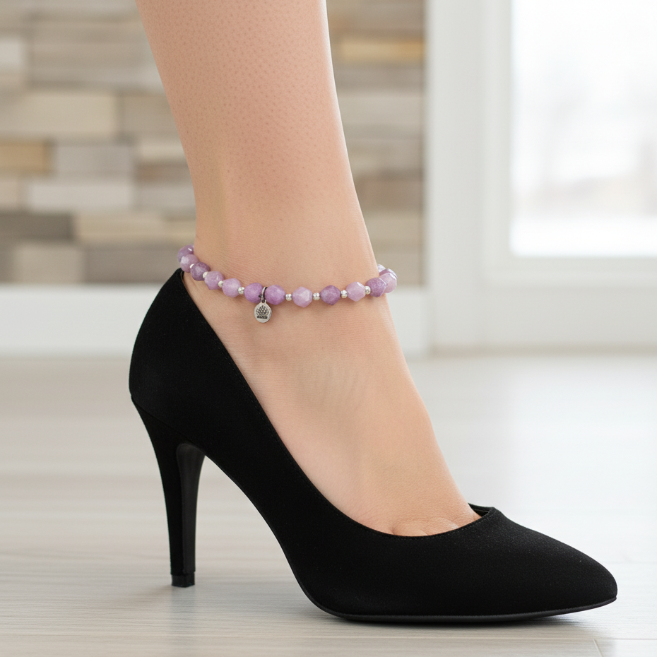 TOBILLERA CUARZO TEÑIDO VIOLETA Y PLATA