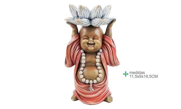 PORTA VELAS DE BUDA NIÑO CON FLOR DE LOTO