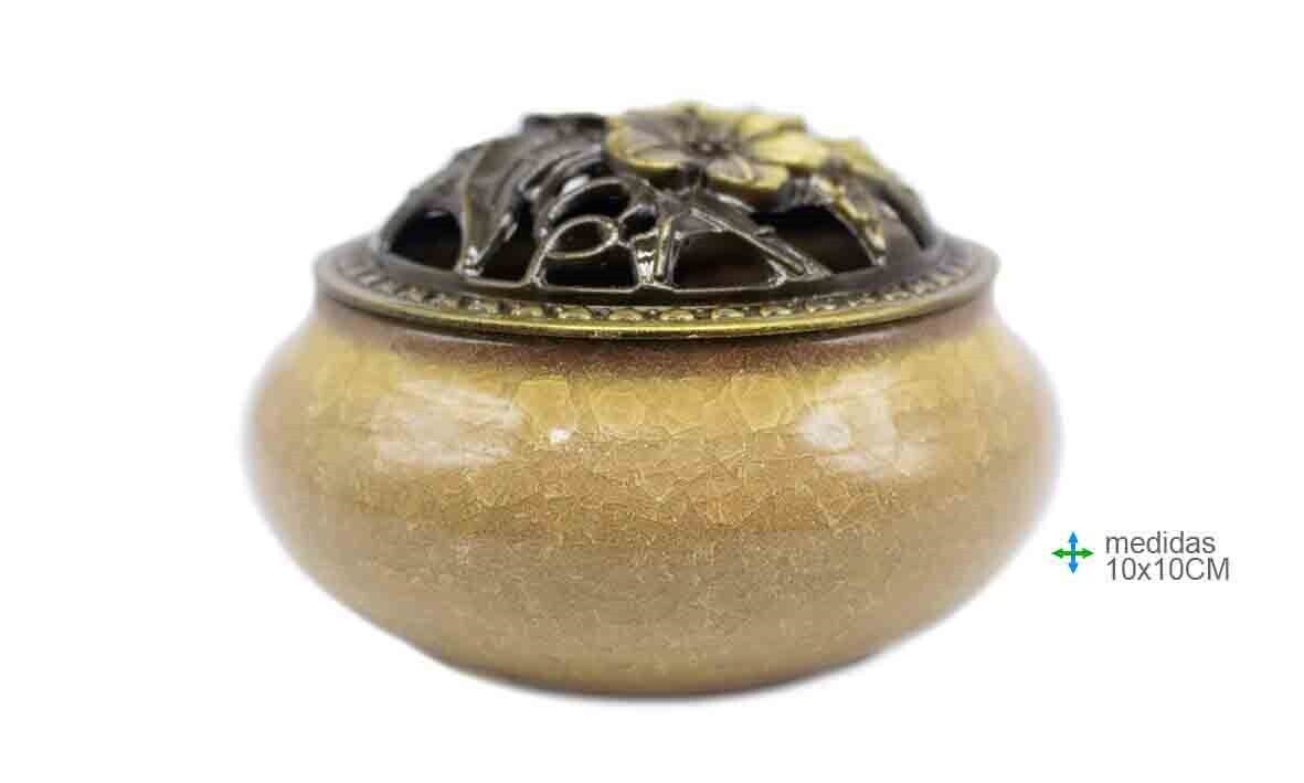 INCIENSARIO ARTESANAL DE CERÁMICA Y METAL (PARA CONO Y RESINA)