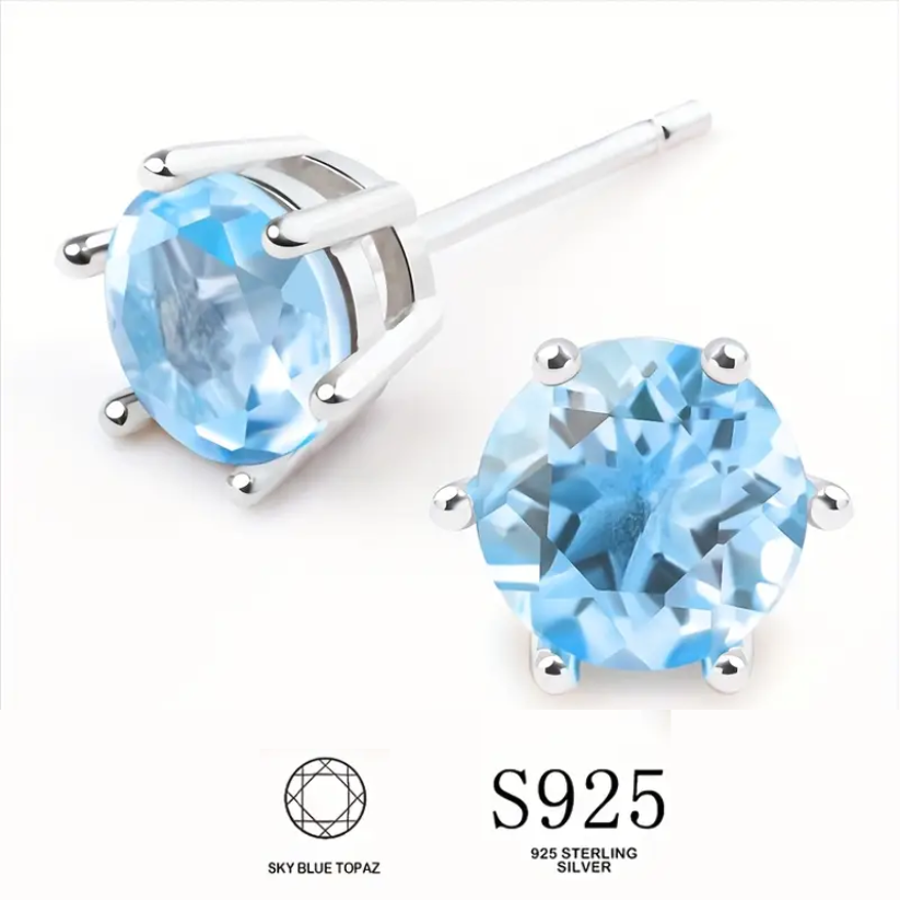 PENDIENTES DE PLATA S925 CON TOPACIO AZUL CIELO