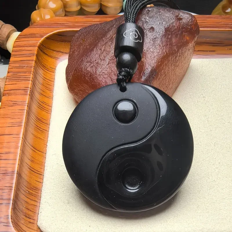 COLGANTE TALISMÁN YIN Y YANG DE OBSIDIANA NEGRA