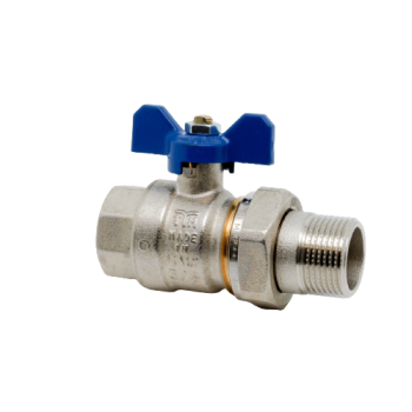 Vanne à bille avec raccord manette papillon bleu Mâle / Femelle