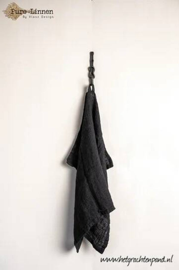 Theedoek SARA zwart met lus maat 50x70 Pure Linnen Vlasz Collectie