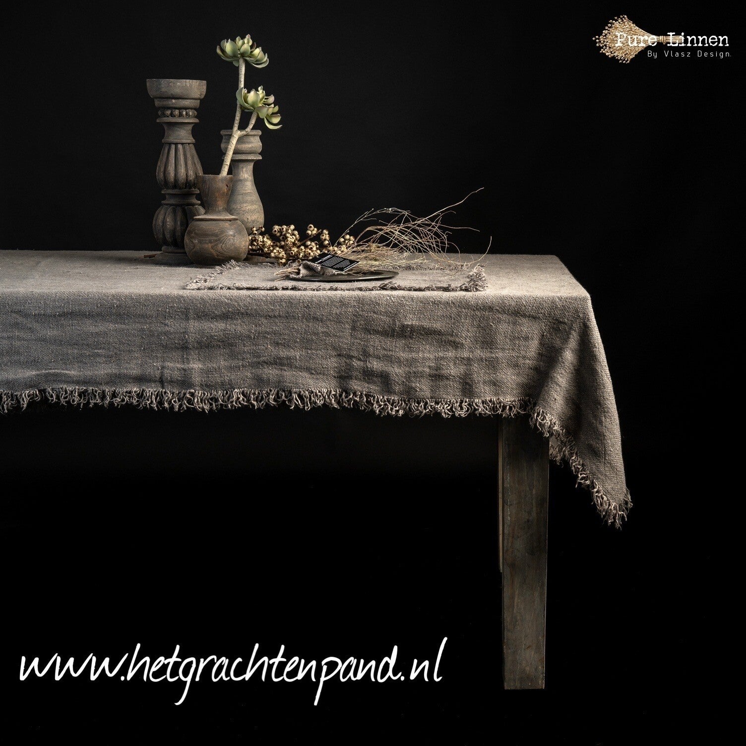 Tafelkleed  HADASSA recht grey - Pure Linnen Vlasz Collectie